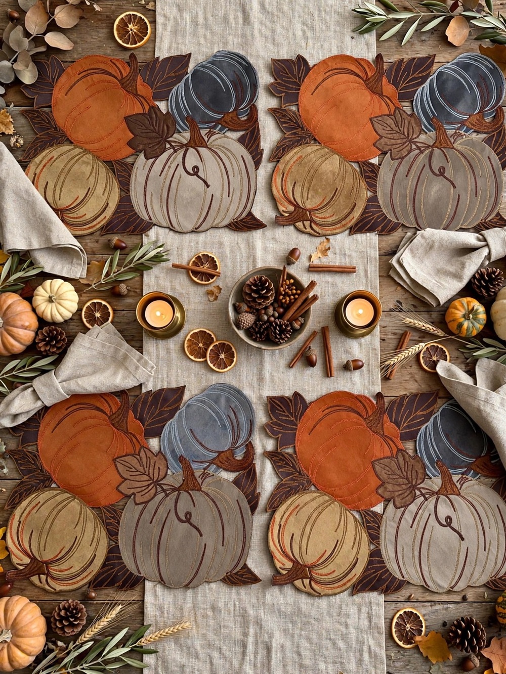 NWT Homewear Set of 4 Die Cut Pumpkin Fall Thanksgiving Placemats 13"x19"